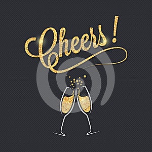 Champagne glass banner. Cheers party celebration design background.