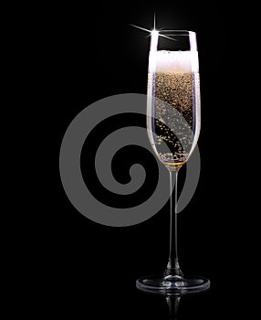 Champagne glass on black background