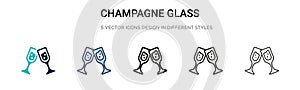 Champagne glass icon in filled, thin line, outline and stroke style. Vector illustration of two colored and black champagne glass