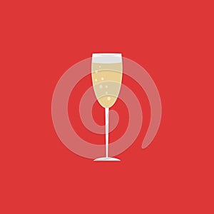 Champagne glass icon on red background.