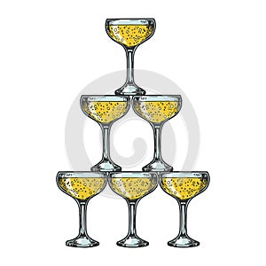 Champagne glass pyramid tower engraving vector
