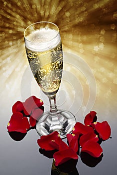 Champagne Glass and Rose Petals