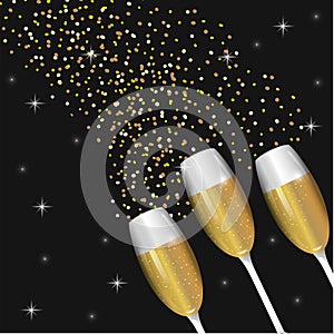 Champagne glass with stars to celebrate holiday