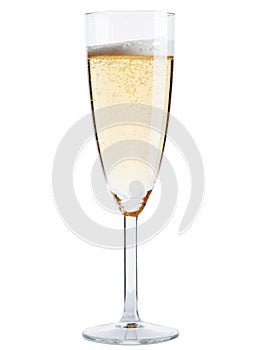 Champagne glass on white background