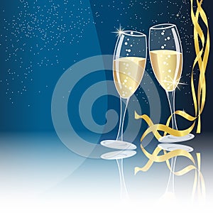 Champagne glasses on blue - new year concept