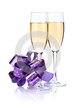 Champagne glasses with bow decor