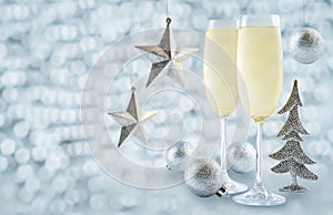 Champagne in in glasses with Christmas decoration