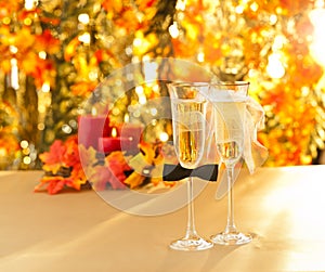 Champagne glasses with conceptual heterosexual decoration