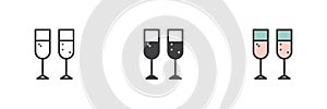 Champagne glasses different style icon set