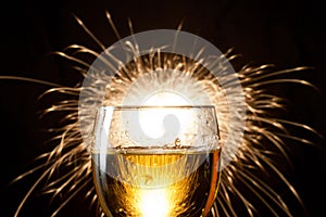 Champagne glasses with fire