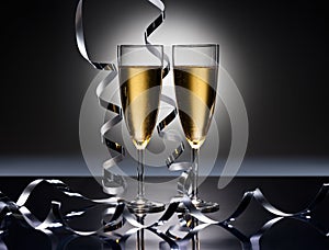 Champagne glasses in New Years party look photo