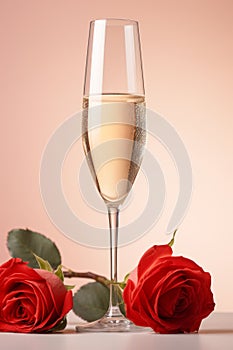 Champagne glasses and red roses, Valentine's day concept