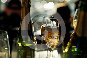 Champagne glasses with sparkling bubbles