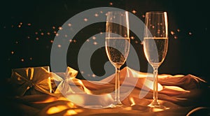 Champagne glasses on stars bokeh background