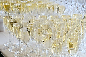 Champagne glasses on the table.