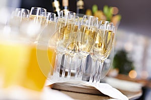 Champagne glasses on tray