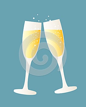 Champagne glasses. Two vector glasses with sparkling wine. Vector illustration.