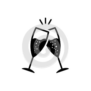 Champagne glasses vector icon. Glasses with wine illustration symbol. cheers sign or logo.