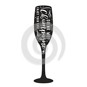 Champagne glassful silhouette sticker monochrome