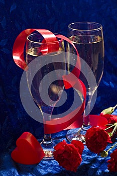 Champagne, heart and flowers