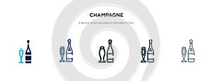 Champagne icon in different style vector illustration. two colored and black champagne vector icons designed in filled, outline,