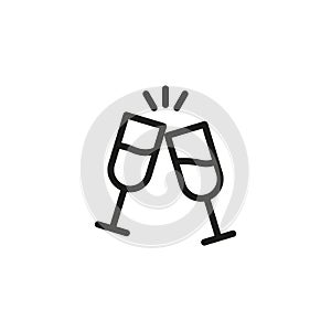 Champagne icon. Two glasses of champagne. A toast. Simple linear vector illustration on a white background