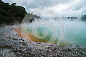 Champagne pool in Rotorua, New Zealand at Sunrise