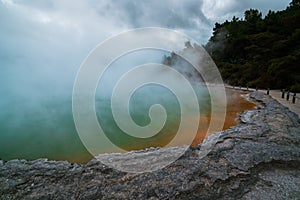 Champagne pool in Rotorua, New Zealand at Sunrise