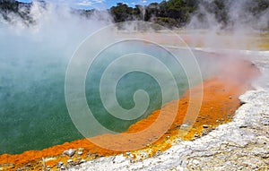 The Champagne Pool at Wai-O-Tapu or Sacred Waters â€“ Thermal Wonderland Rotorua New Zealand