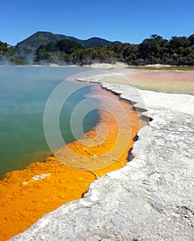 The Champagne Pool at Wai-O-Tapu or Sacred Waters â€“ Thermal Wonderland Rotorua New Zealand.