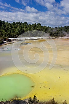 Champagne pool in Wai-O-Tapu thermal wonderland in Rotorua, New Zealand
