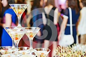 Champagne pyramid on event, party or banquet
