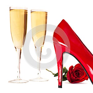 Champagne and red heels