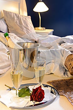 Champagne rose bed celebrate special occasion bedroom photo