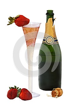 Champagne with strawberries - isolated on white