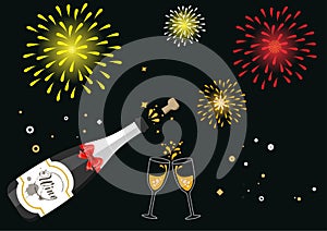 Champagne to celebrate success And on the occasion of New Year`s Eve and New Year`s Eve. flat style cartoon vector illustration