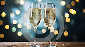 Champagne Toast Celebration - Happy New Year With Golden Glitter On Blue Abstract Backgroun