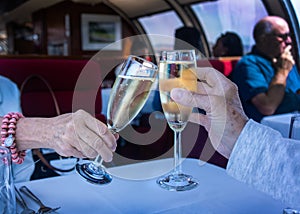 Champagne Toast Celebration Women Hands Holding Glasses