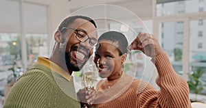 Champagne, toast and couple with house keys celebration of real estate, success or purchase photo. Wine, cheers and