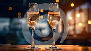 Champagne Toast in Elegant Glasses, Festive Celebration Mood GenerativeAI