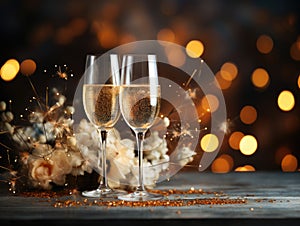 Champagne Toast with Sparklers and Golden Bokeh