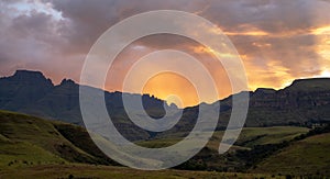 Champagne Valley near Winterton at sunrise, forming part of the central Drakensberg mountain range, Kwazulu Natal, South Africa. photo