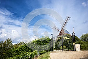 Champagne. Vineyard and windmill Champagne Region near Vernezay France photo