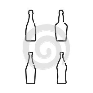 Champagne whiskey martini vermouth. Bottle in flat style on white background. Simple template design. Set beverage icon design.