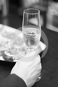 Champagne white wine glass in wedding party