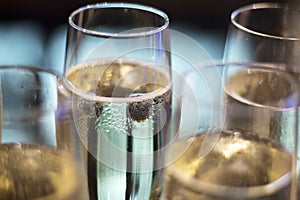 Champagne white wine glasses in wedding party