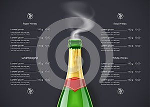 Champagne Wine bottle with smoke concept design for Wines list