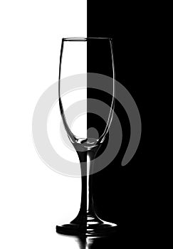 Champagne wine glass in domino style. Black and white image