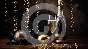 Champagnes and decorations for new year party