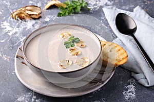 Champignon puree soup with white bread toast